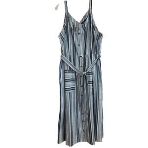Mlle Gabrielle Vintage Blue Striped V-Neck Sleeveless Spaghetti Strap Dress 3X